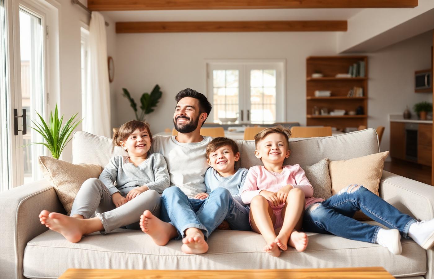 Family relaxing comfortably at home